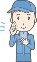 Obraz premium Illustration that a man wearing work clothes is operating a smartphone
