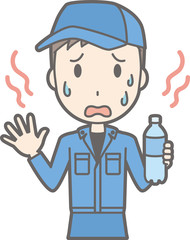 Illustration that men wearing work clothes are hot and sweaty