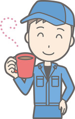 Illustration of men wearing work clothes drinking coffee