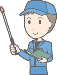 Illustration that a man wearing work clothes has a stick