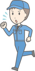 Illustrations of men running in work clothes