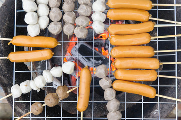 Grilled Meatballs , Grilled ball on charcoal fire