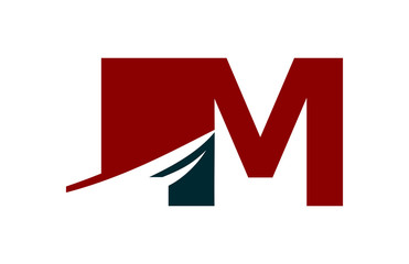 LM Red Negative Space Square Swoosh Letter Logo