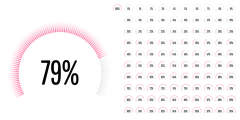 Set of circular sector percentage diagrams from 0 to 100 ready-to-use for web design, user interface (UI) or infographic - indicator with pink