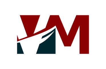 VM Red Negative Space Square Swoosh Letter Logo