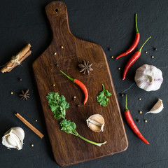 Selection of spices herbs and Ingredients for cooking