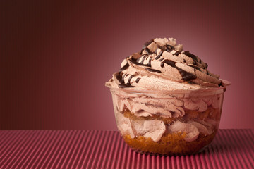 Delicious cake on colorful background with copyspace