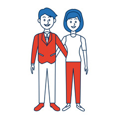 beautiful couple woman and man standing together characters vector illustration
