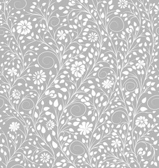 white floral background. vector seamless pattern. antistress coloring page