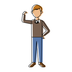 young man standing with folded arms front view vector illustration