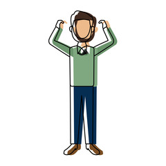 young man standing with folded arms front view vector illustration