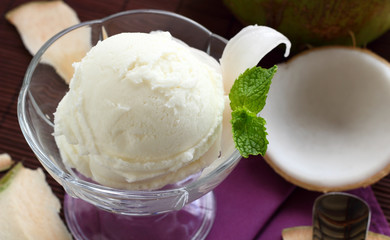 Coconut ice cream is sweet food.