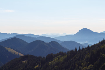 Obraz premium Mountain Peaks in Bavaria, panorama view from Mt. Hochfelln