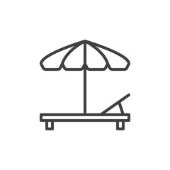 Beach umbrella and Sun lounger line icon, outline vector sign, linear style pictogram isolated on white. Sunbed symbol, logo illustration. Editable stroke. Pixel perfect vector graphics