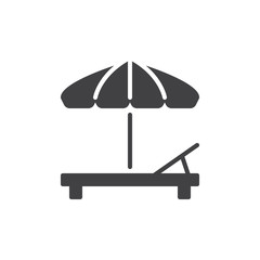 Beach umbrella and Sun lounger icon vector, filled flat sign, solid pictogram isolated on white. Sunbed symbol, logo illustration. Pixel perfect vector graphics