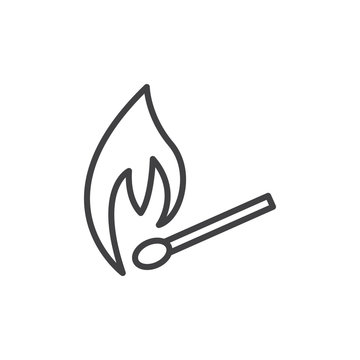 Burning match line icon, outline vector sign, linear style pictogram isolated on white. Symbol, logo illustration. Editable stroke. Pixel perfect vector graphics