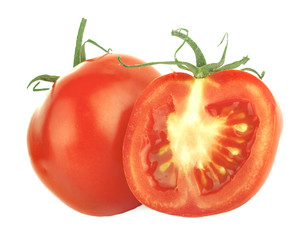 Tomatoes. Whole and a half isolated on white