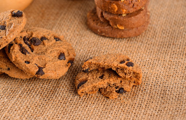Coffee Chocochips cookies on wood