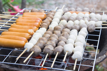 Grilled Meatballs , Grilled ball on charcoal fire