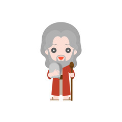 Moses with ten commandments and rod (matteh), cute character in flat style