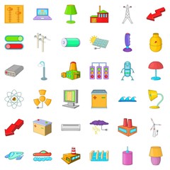 Electricity battery icons set, cartoon style