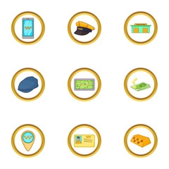 Taxi driver icons set, cartoon style