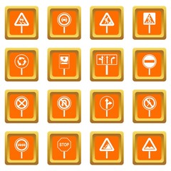 Different road signs icons set orange