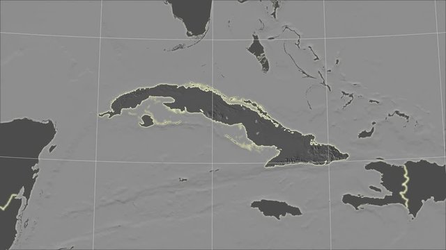 Cuba and neighborhood. Grayscale contrasted