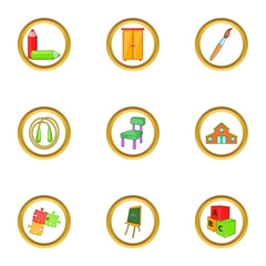 Kid icons set, cartoon style