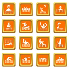Water sport icons set orange