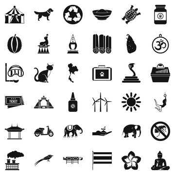 Clever elephant icons set, simple style