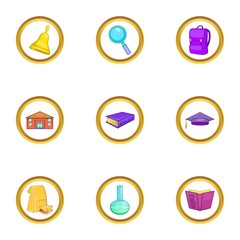 Education icons set, cartoon style