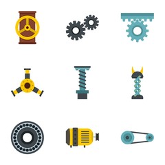 Machinery gear icon set, flat style