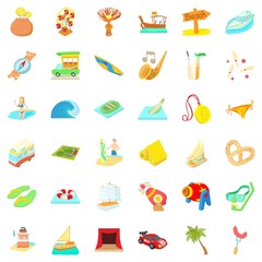 Time for travel icons set, cartoon style