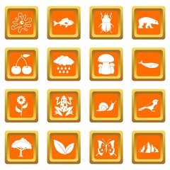 Oil industry items icons set orange