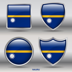 Flag of Nauru in 4 shapes collection with clipping path
