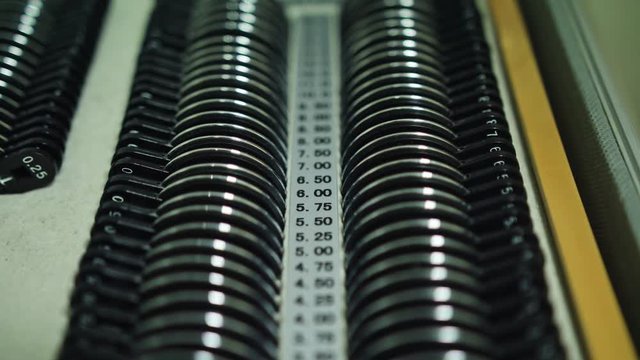 Optometrist's and ophtalmologist's examination tools in a laboratory. Indoor. Close up.