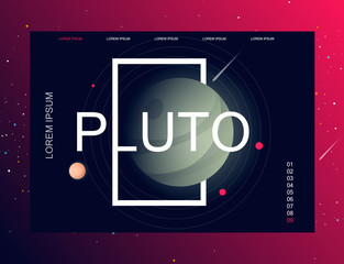 Fototapeta premium Pluto. Solar system. Colorful planet on a dark background Template for a site. Space background. Concept idea. Modern design. Vector