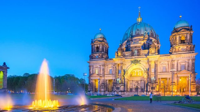 Timelapse 4K, Berlin Cathedral or Berliner Dom at night in Berlin, Germany, video time lapse
