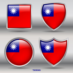 Flag of Taiwan in 4 shapes collection with clipping path