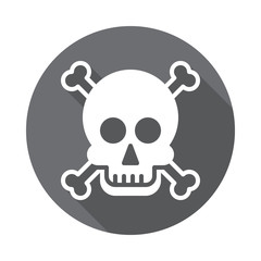 Poison flat icon. Round button, Skull and bones circular vector sign with long shadow effect. Flat style design