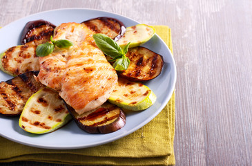 Grilled chicken breast and grilled vegetables
