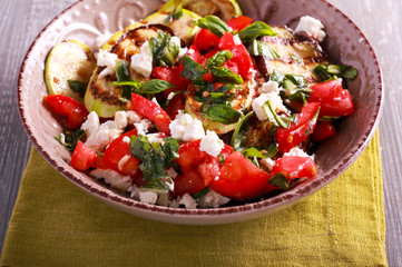 Grilled vegetables, tomato and feta salad