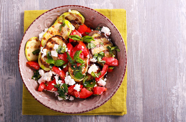 Grilled vegetables, tomato and feta salad