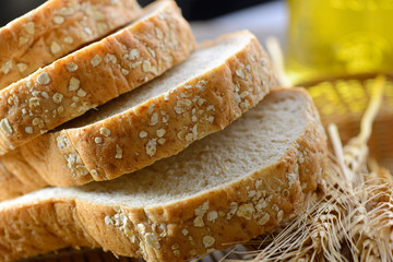 Whole wheat bread cut on slices