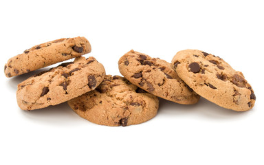 Chocolate chip cookies isolated on white background. Sweet biscuits. Homemade pastry.