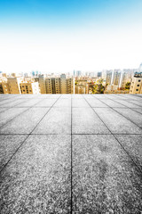 cityscape and skyline of san francisco at sunrise on view from empty floor