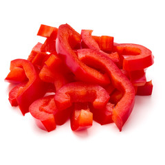 Red sweet bell pepper sliced strips isolated on white background cutout