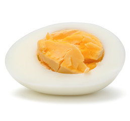 One boiled egg half isolated on white background cutout