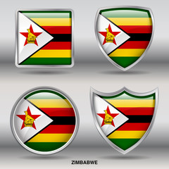 Flag of Zimbabwe in 4 shapes collection with clipping path